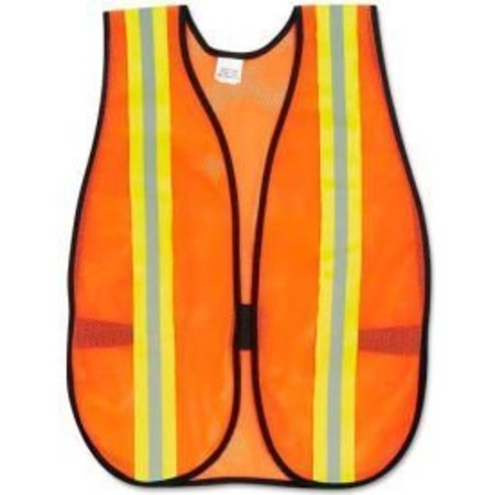 MCR SAFETY MCR Safety V201R Orange Safety Vest, 2" Reflective Strips, Polyester, Side Straps, One Size V201R